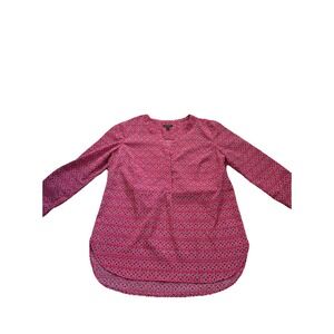 Talbots Women's Long Sleeve V Neck Popover Blouse Top Pink Patterned Size XS